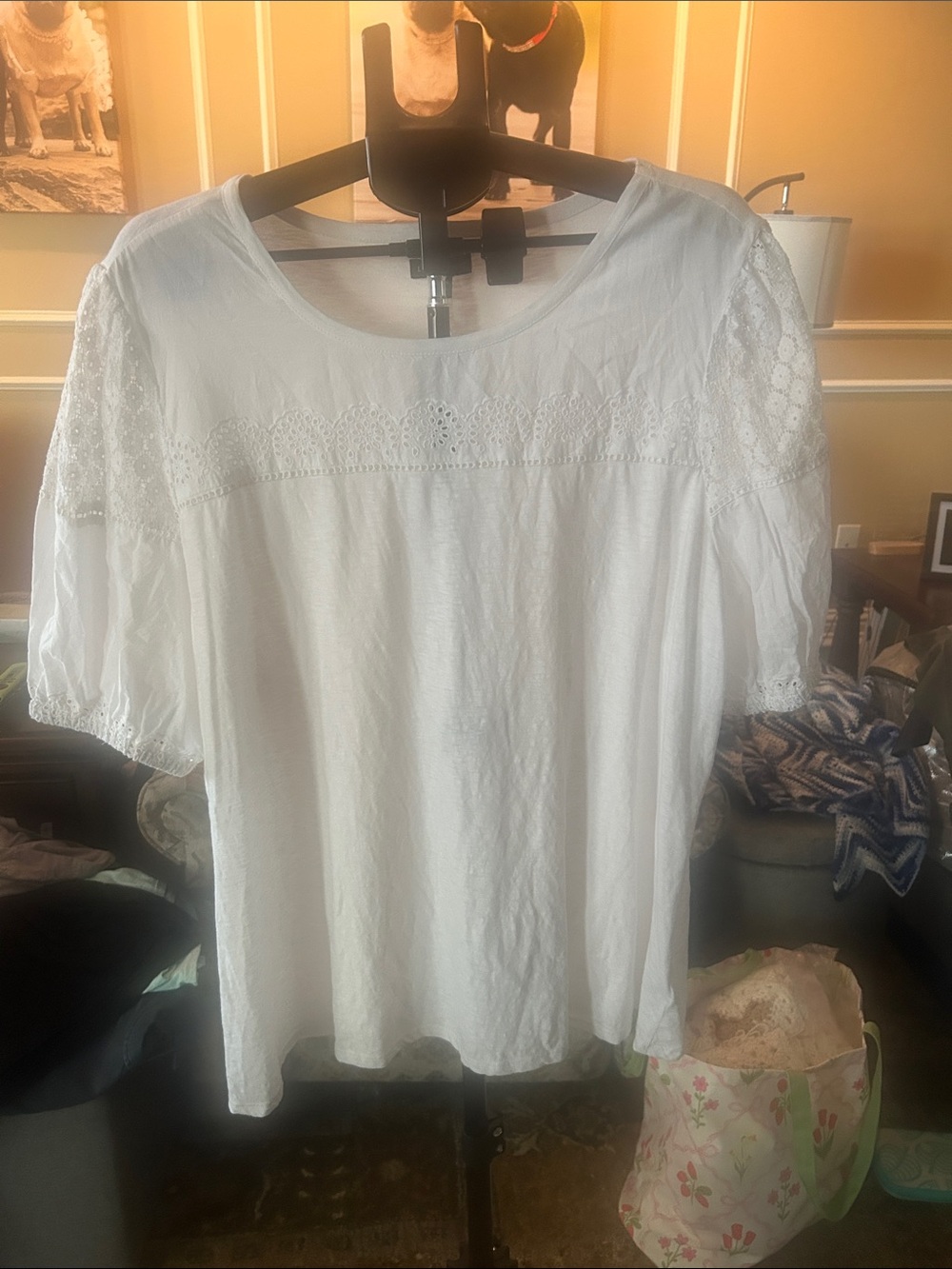Lane Bryant White Crochet-Trim Peasant Blouse